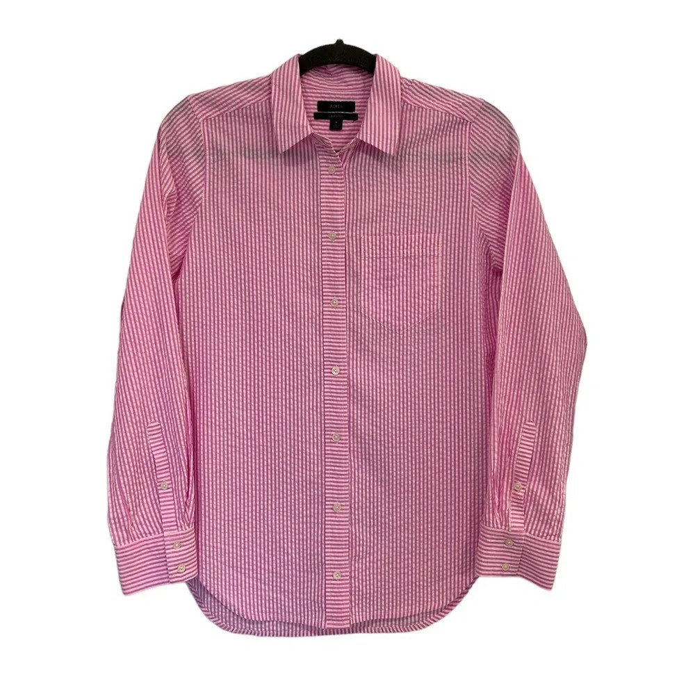 J. Crew Classic-Fit Boy Shirt Button Down Seersucker Pink Sz 4 Cotton AN770